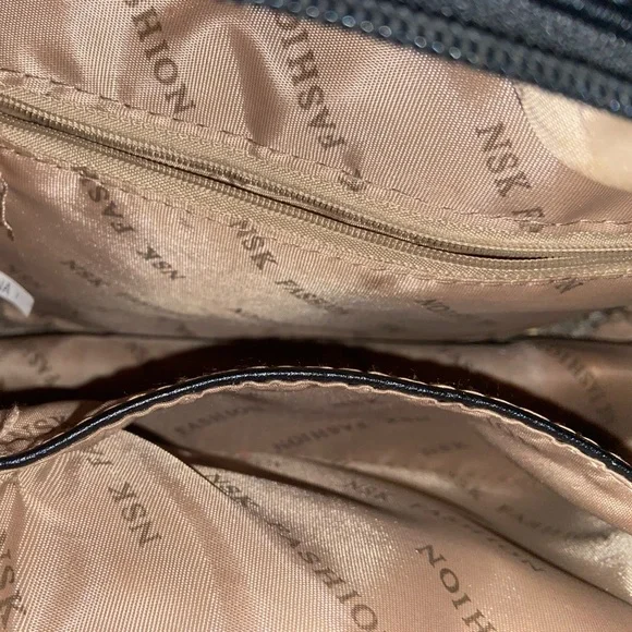 NSK Fashion Crossbody Black Handbag With Gold Buckle Front Pocket Zipper Closure - Picture 6 of 11